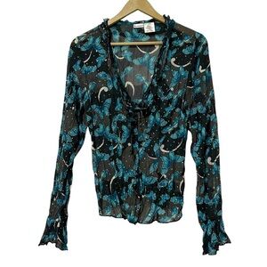 No Boundaries Vintage Y2K 90s Butterfly Sheer Tie Front Top Size 11/13 Retro